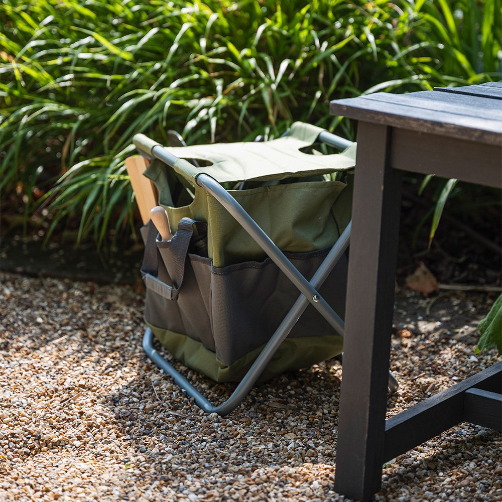 Gardener's tool bag & stool - green & grey