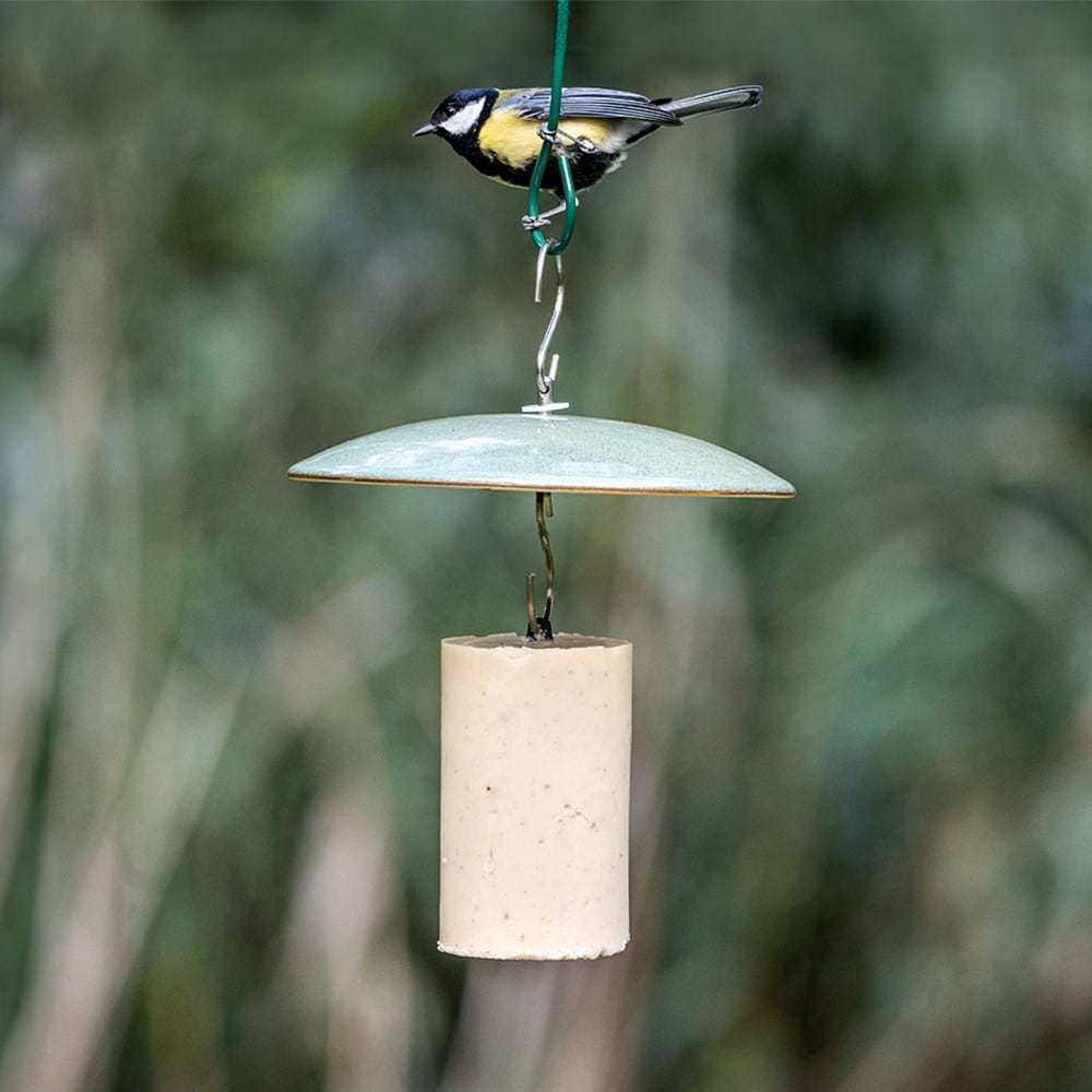 Ceramic hanging suet cake bird feeder - green