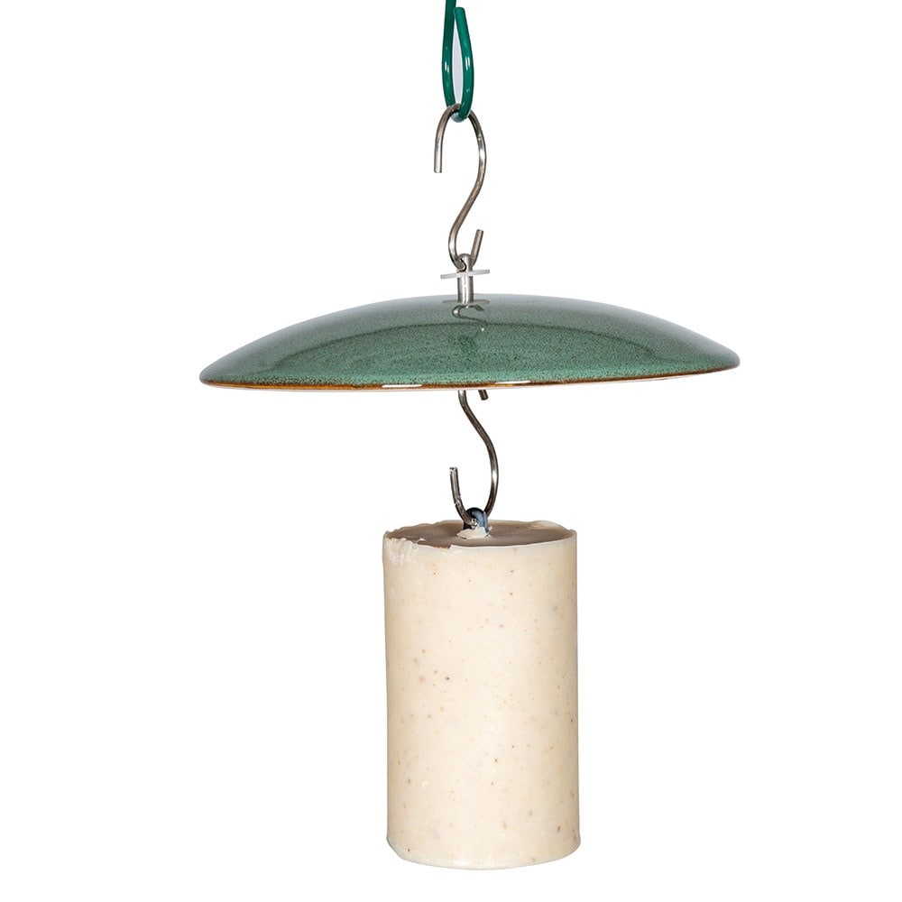 Ceramic hanging suet cake bird feeder - green