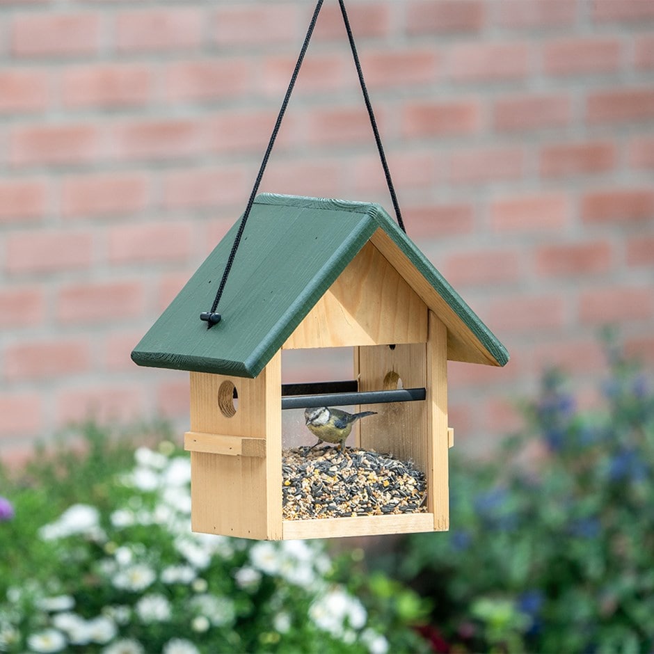 Hanging bird feeder house - green