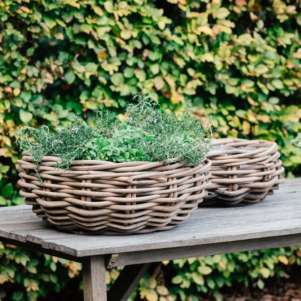 Round rattan large plant bowl