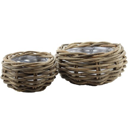 Round rattan large plant bowl