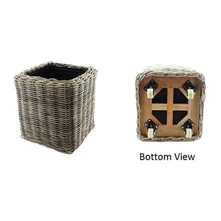 Large square rattan planter on wheels