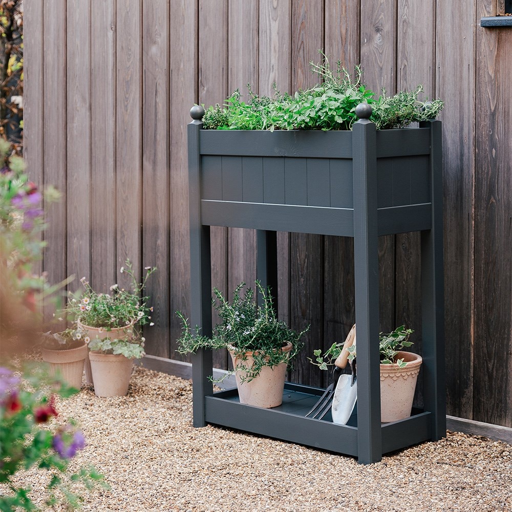 Wooden herb trough - charcoal