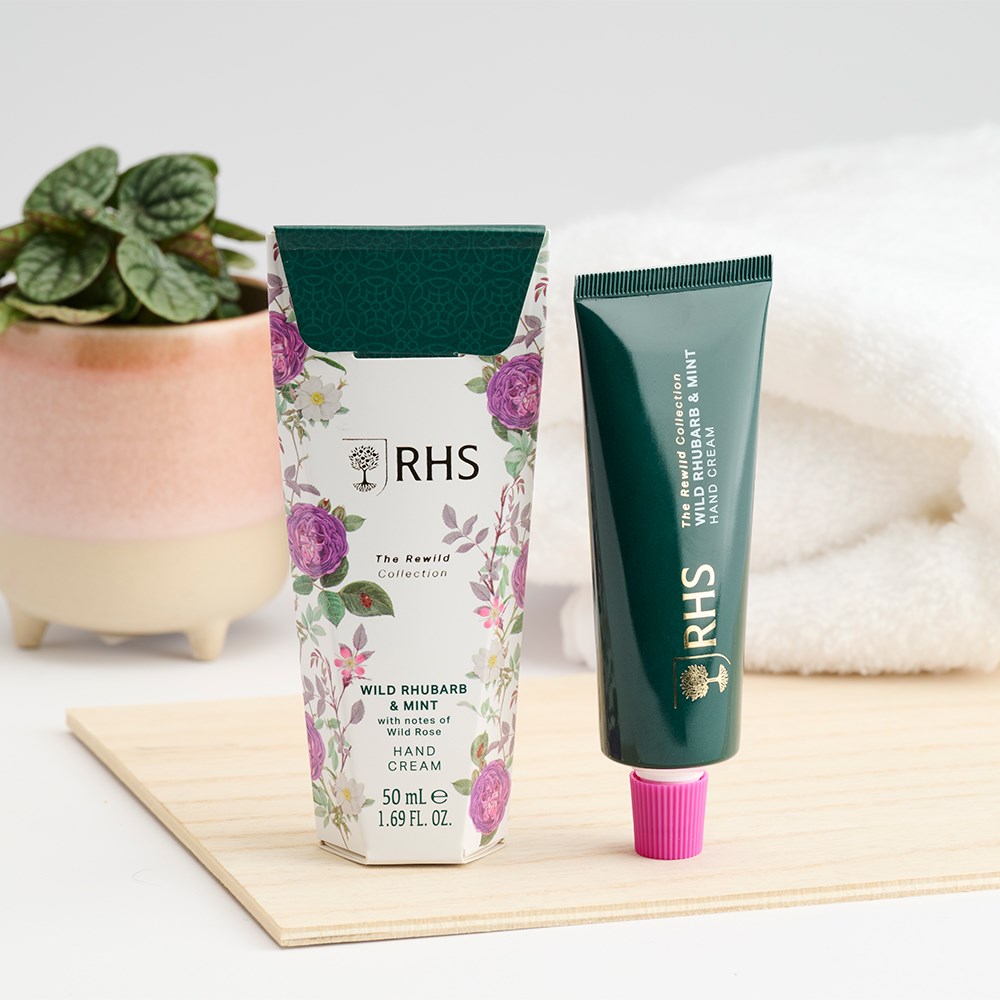 RHS Rhubarb & mint hand cream