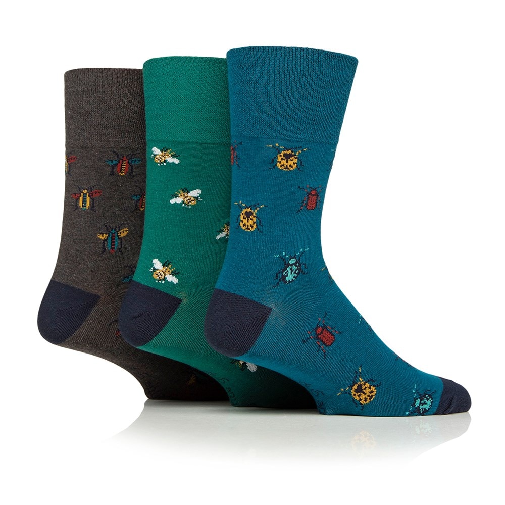 Men's 3 pair gentle grip socks - insects