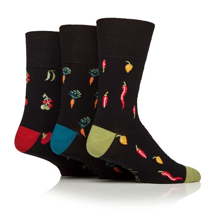 Men's 3 pair gentle grip socks - vegetables
