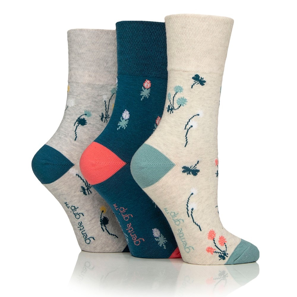 Women's 3 pair gentle grip socks - floral