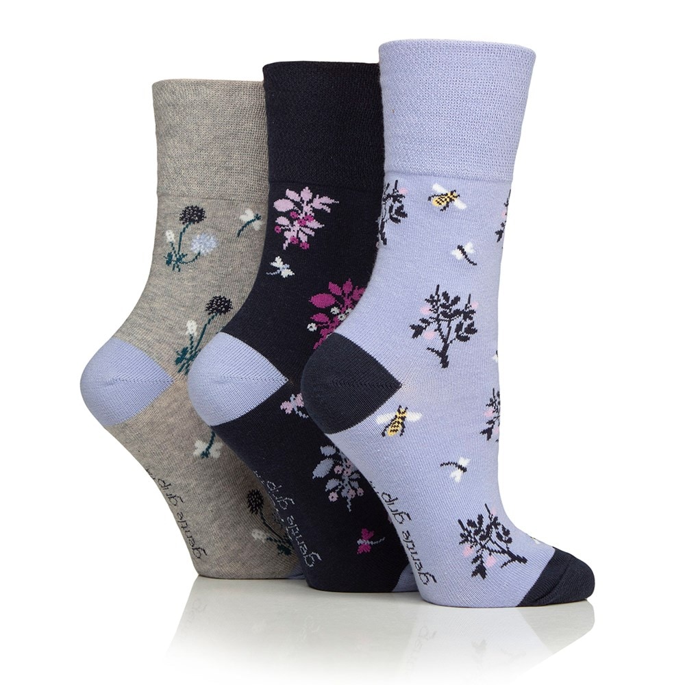 Women's 3 pair gentle grip socks - blue floral