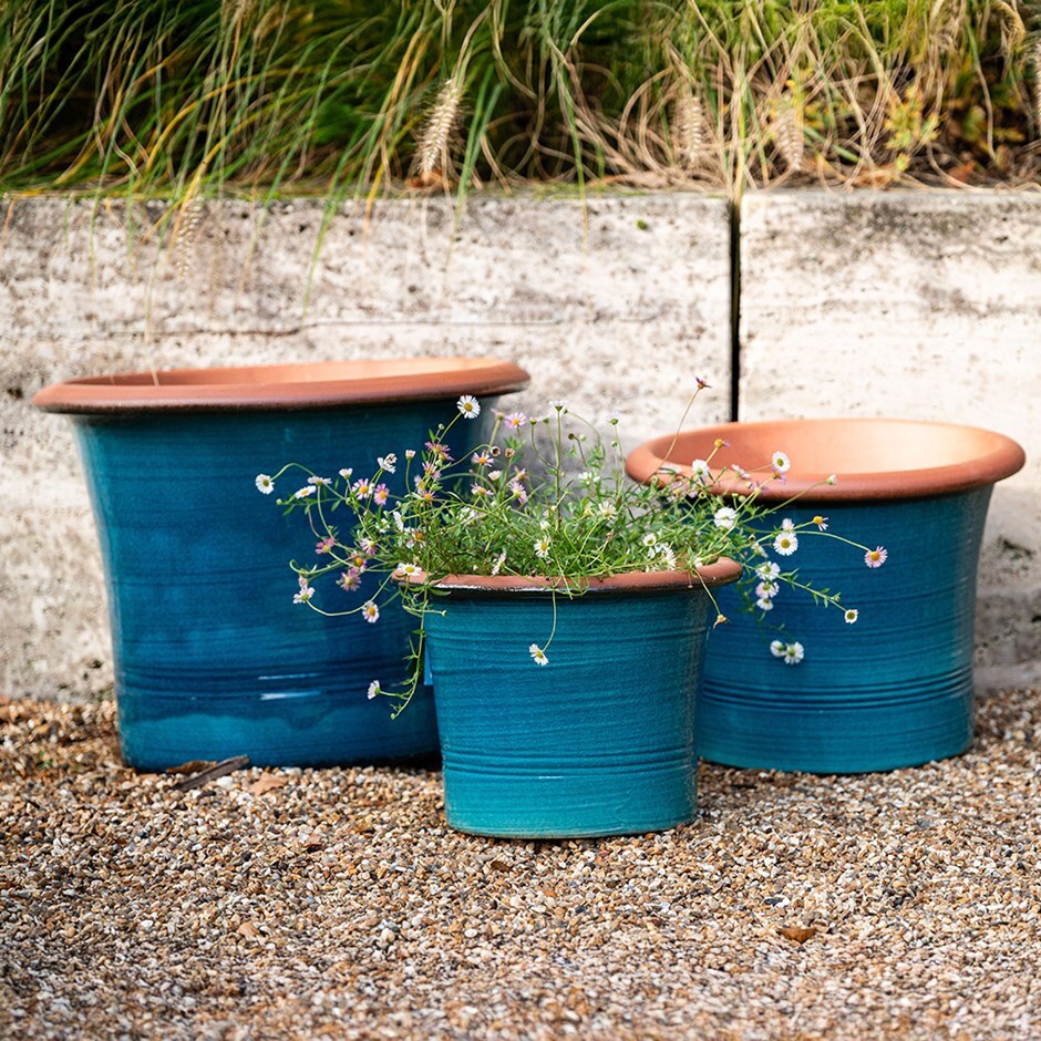 Turquoise flared planter