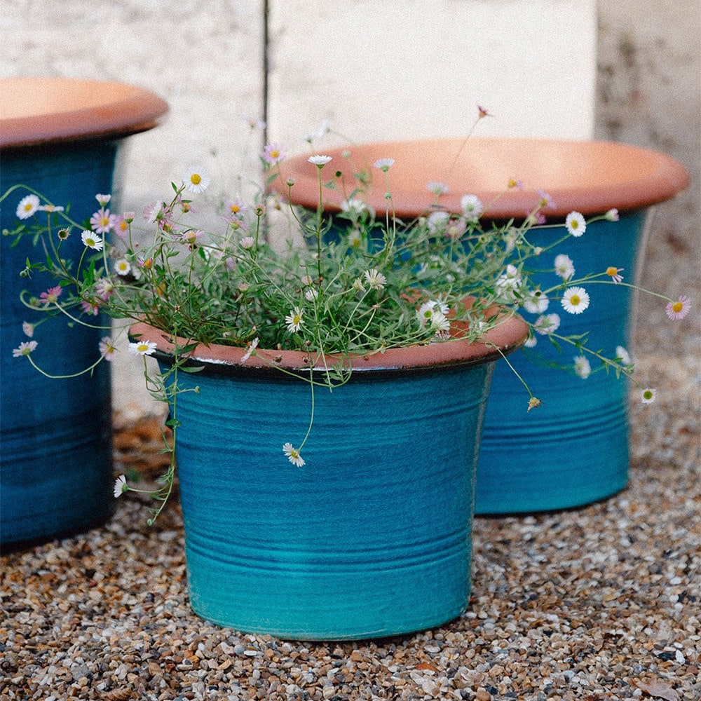 Turquoise flared planter