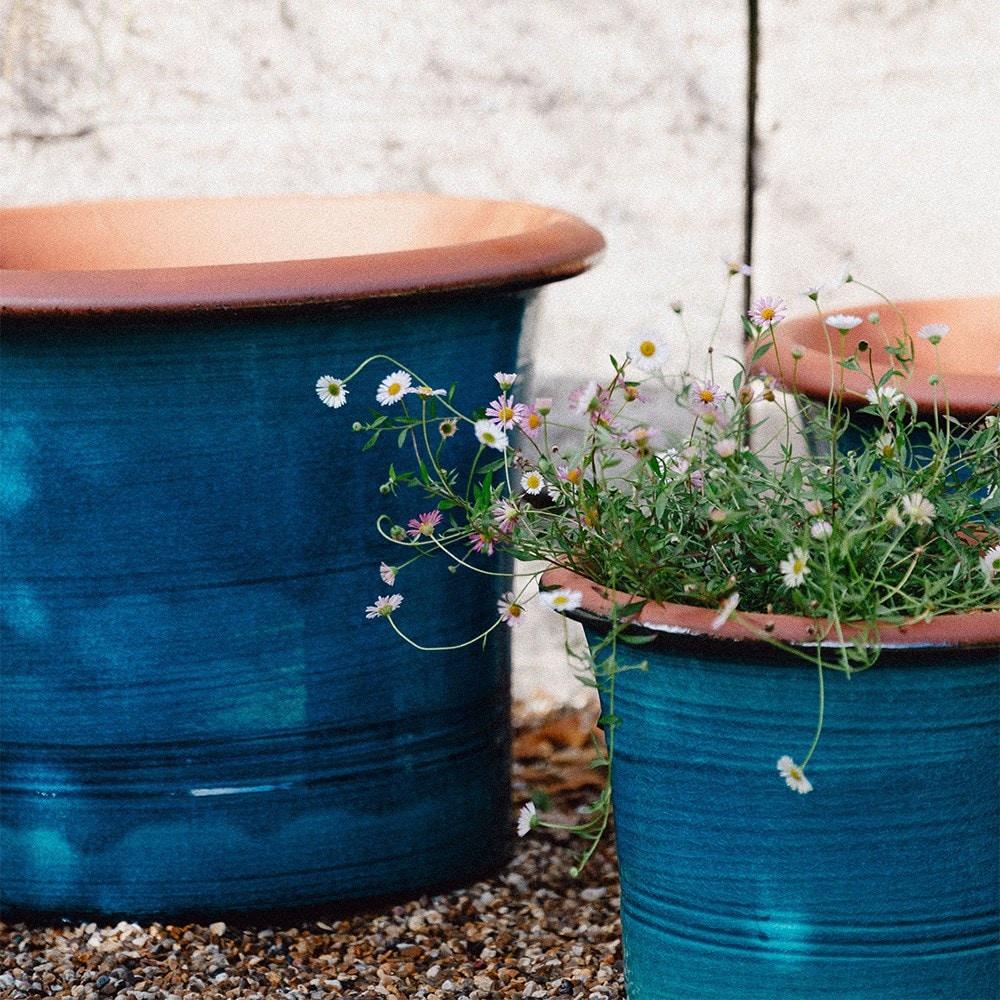 Turquoise flared planter
