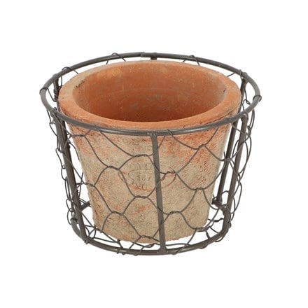 Terracotta pot in basket