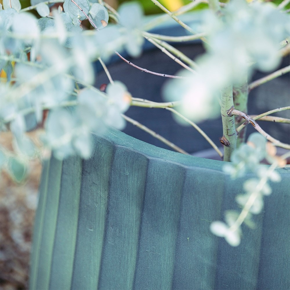 Set of three column ribbed pots - dark teal