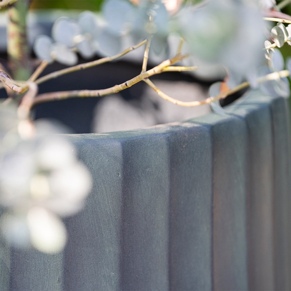 Set of three column ribbed pots - dark teal