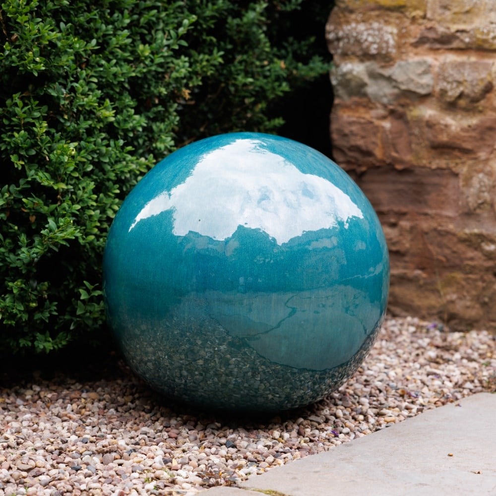 Glazed terracotta decorative sphere - teal