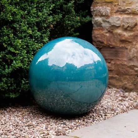 Glazed terracotta decorative sphere - teal