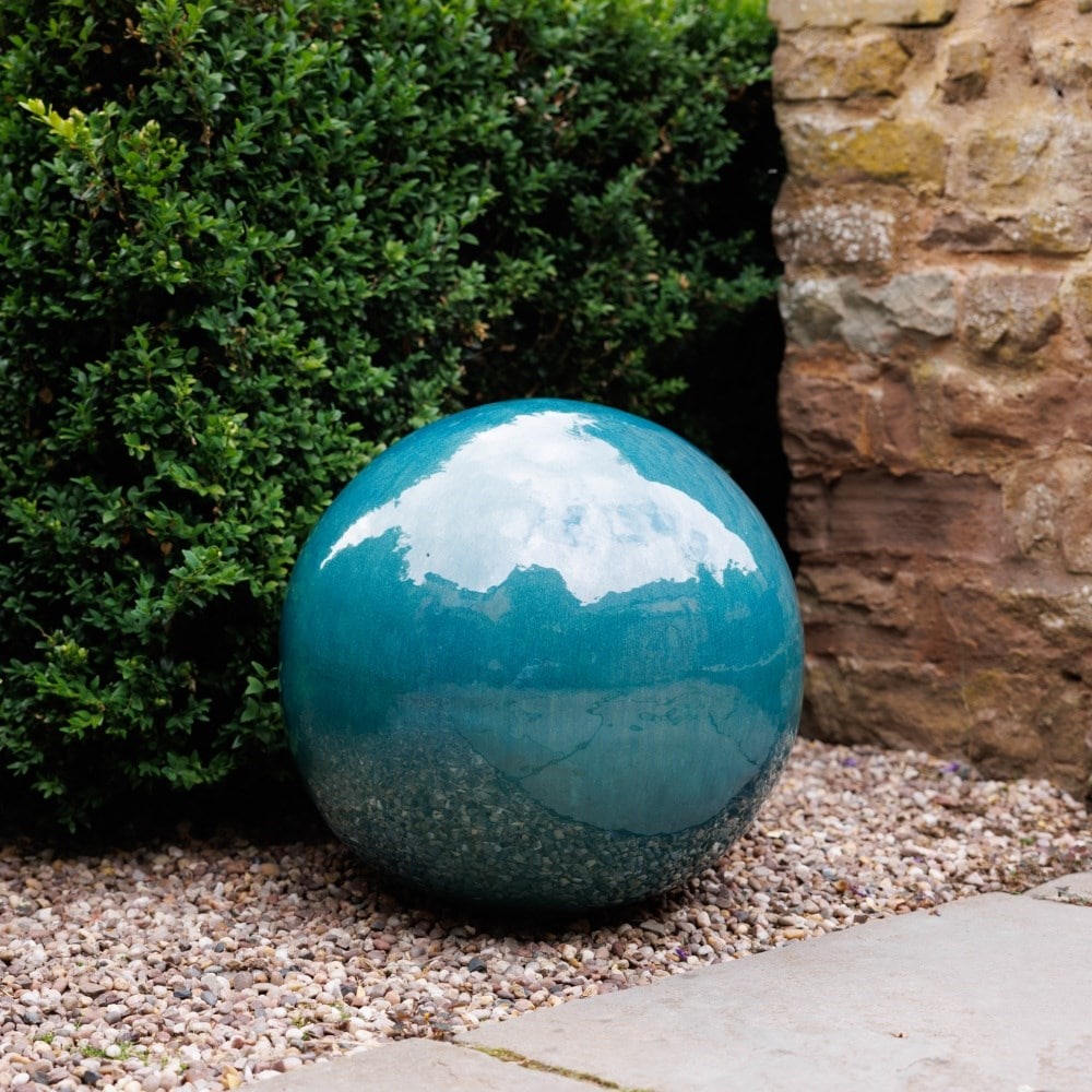 Glazed terracotta decorative sphere - teal