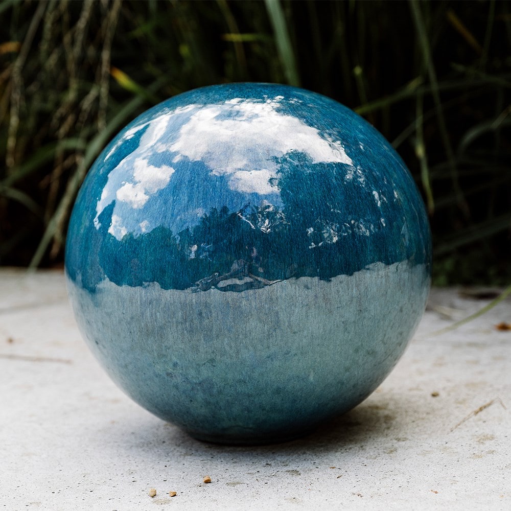 Glazed terracotta decorative sphere - teal
