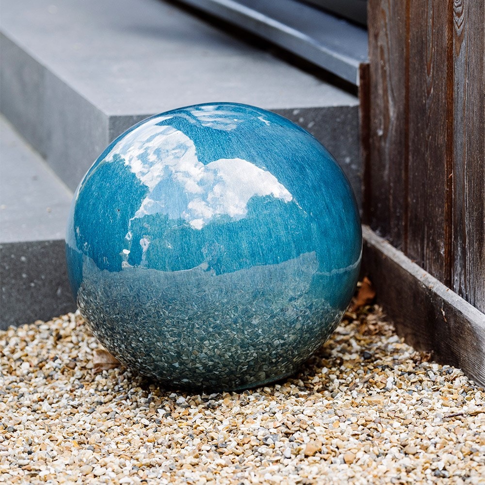 Glazed terracotta decorative sphere - teal