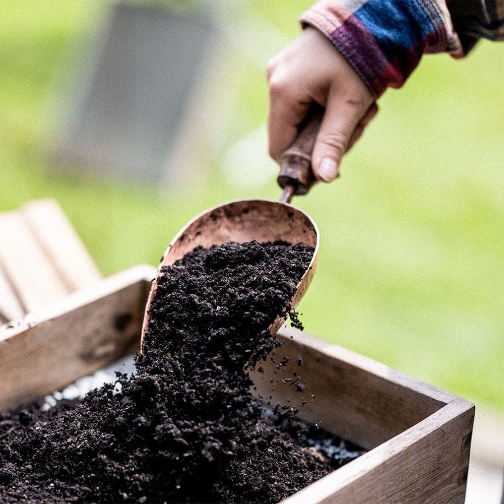 Copper hand compost scoop