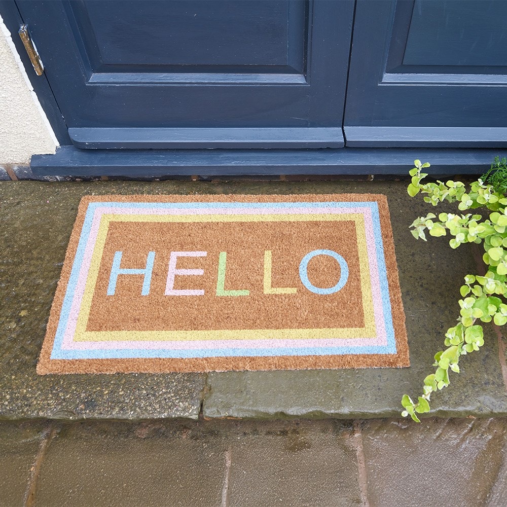 Greeting coir doormat
