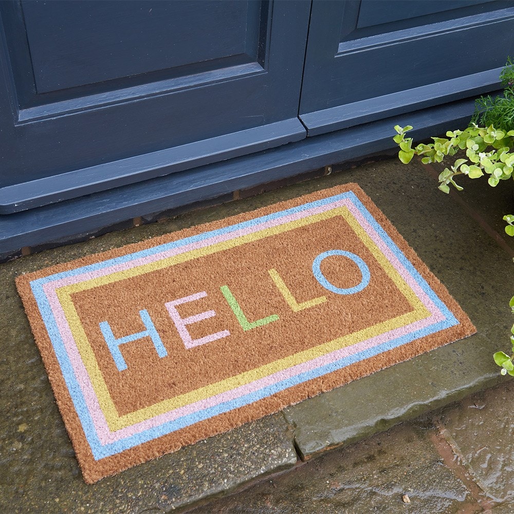 Greeting coir doormat