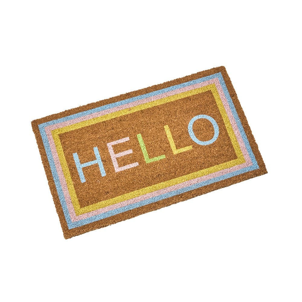 Greeting coir doormat