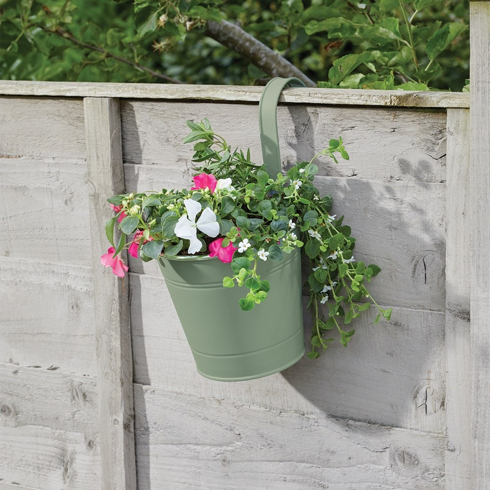 Hanging metal pot planter - sage