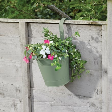 Hanging metal pot planter - sage