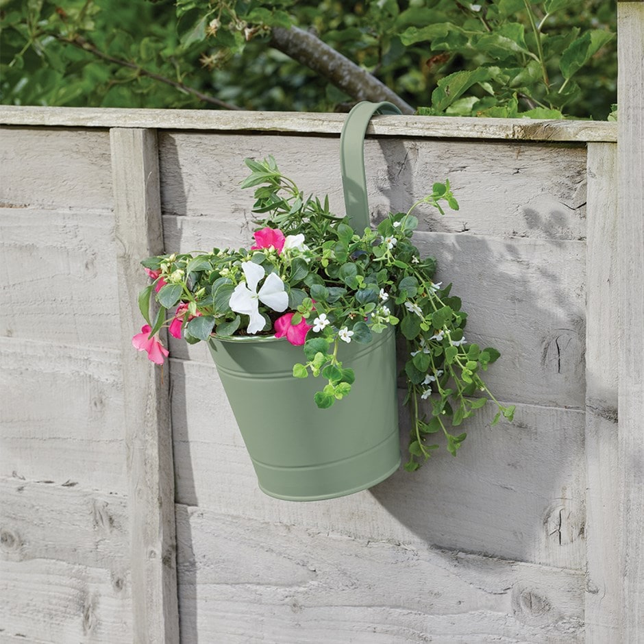 Hanging metal pot planter - sage