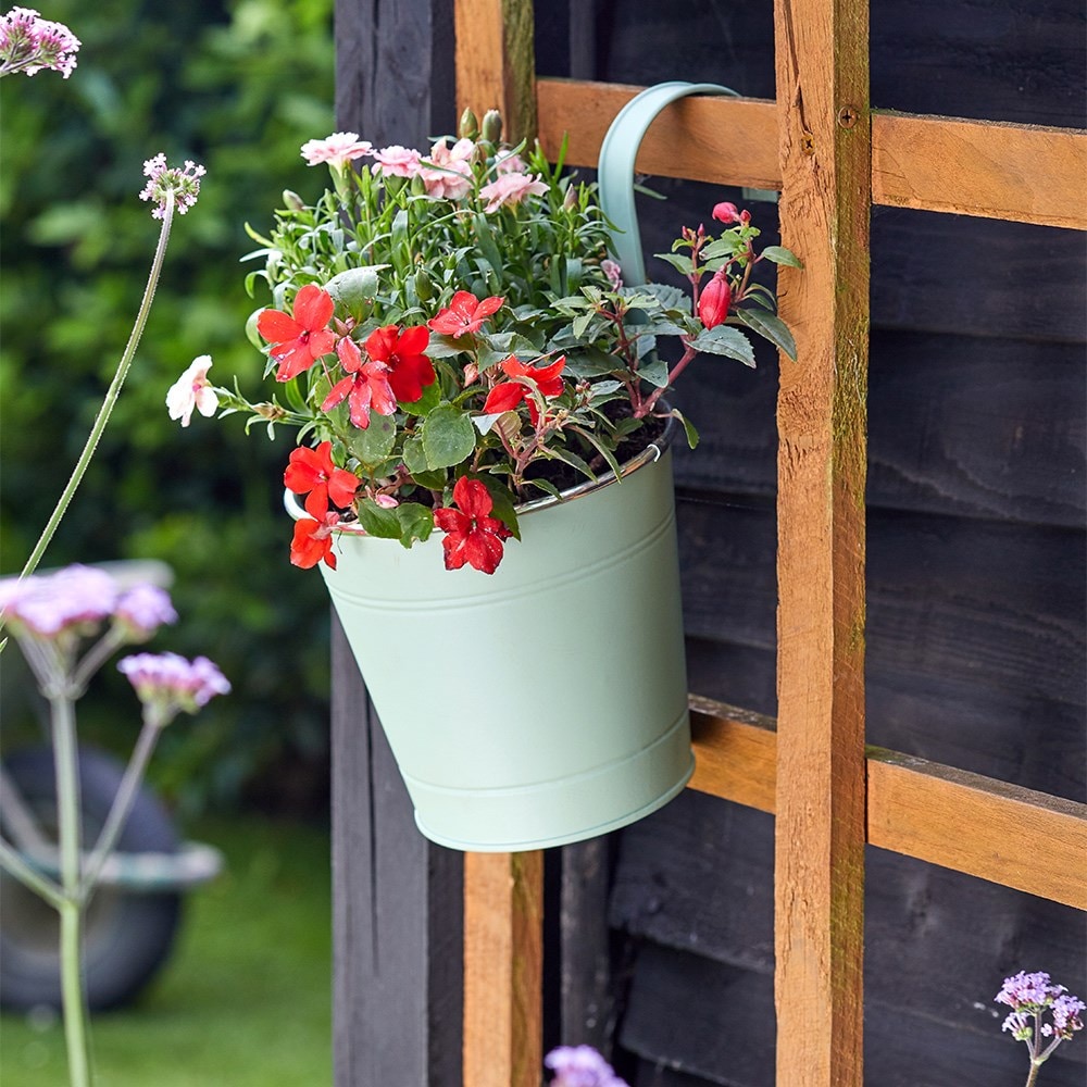Hanging metal pot planter - sage