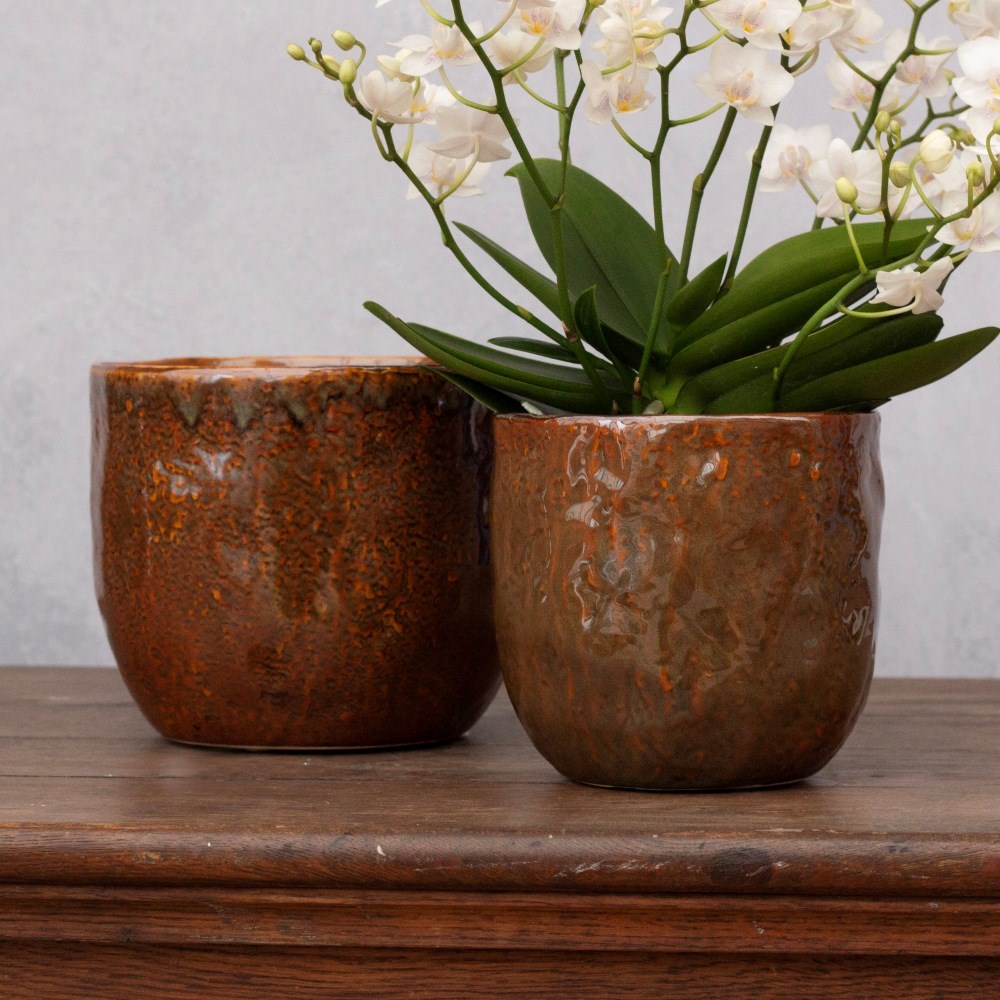 Rustic glazed pot - red