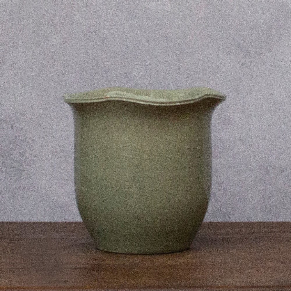 Scalloped edge plant pot - green