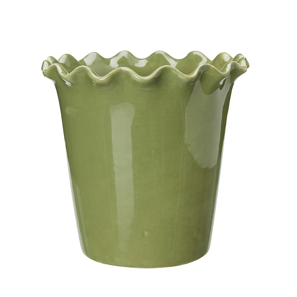 Frill ceramic orchid pot - green
