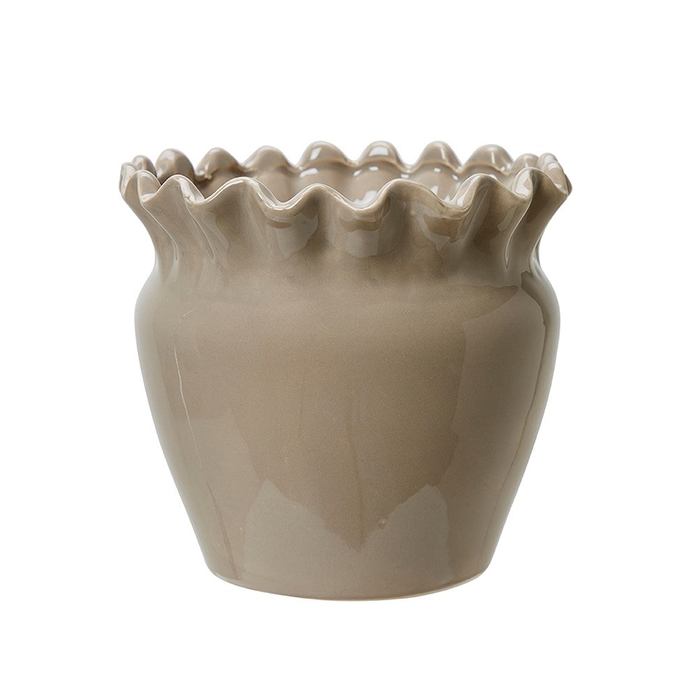 Frill ceramic plant pot  - beige