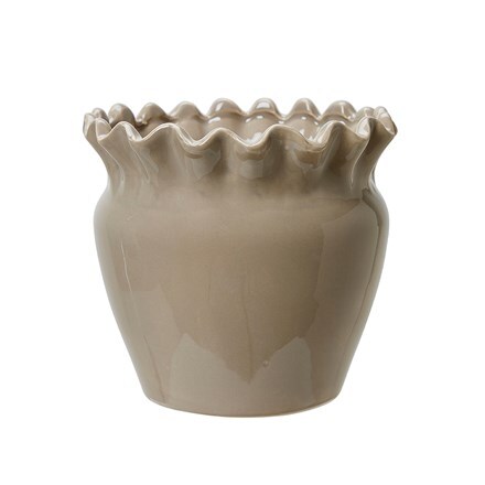 Frill ceramic plant pot  - beige