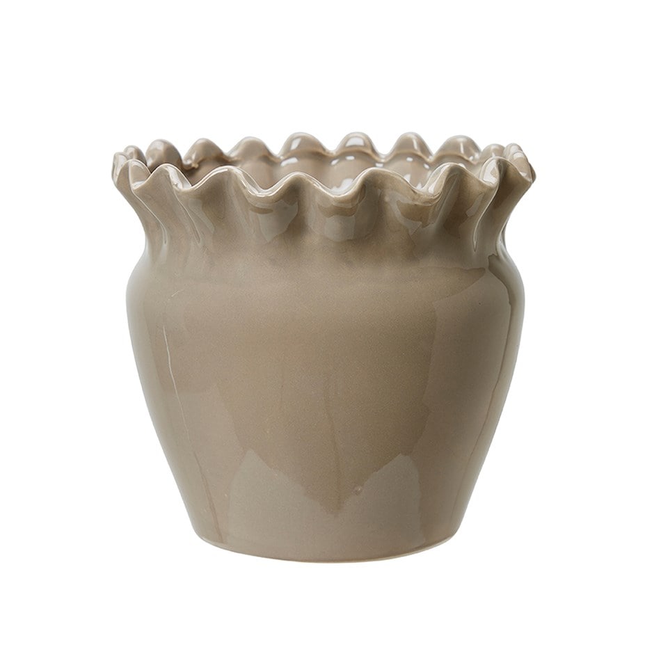 Frill ceramic plant pot  - beige