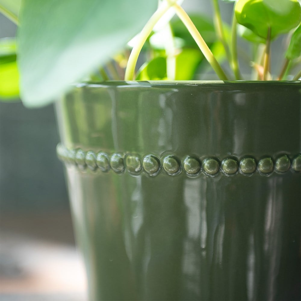 Set of 2 glazed plant pot with saucer - dark green 