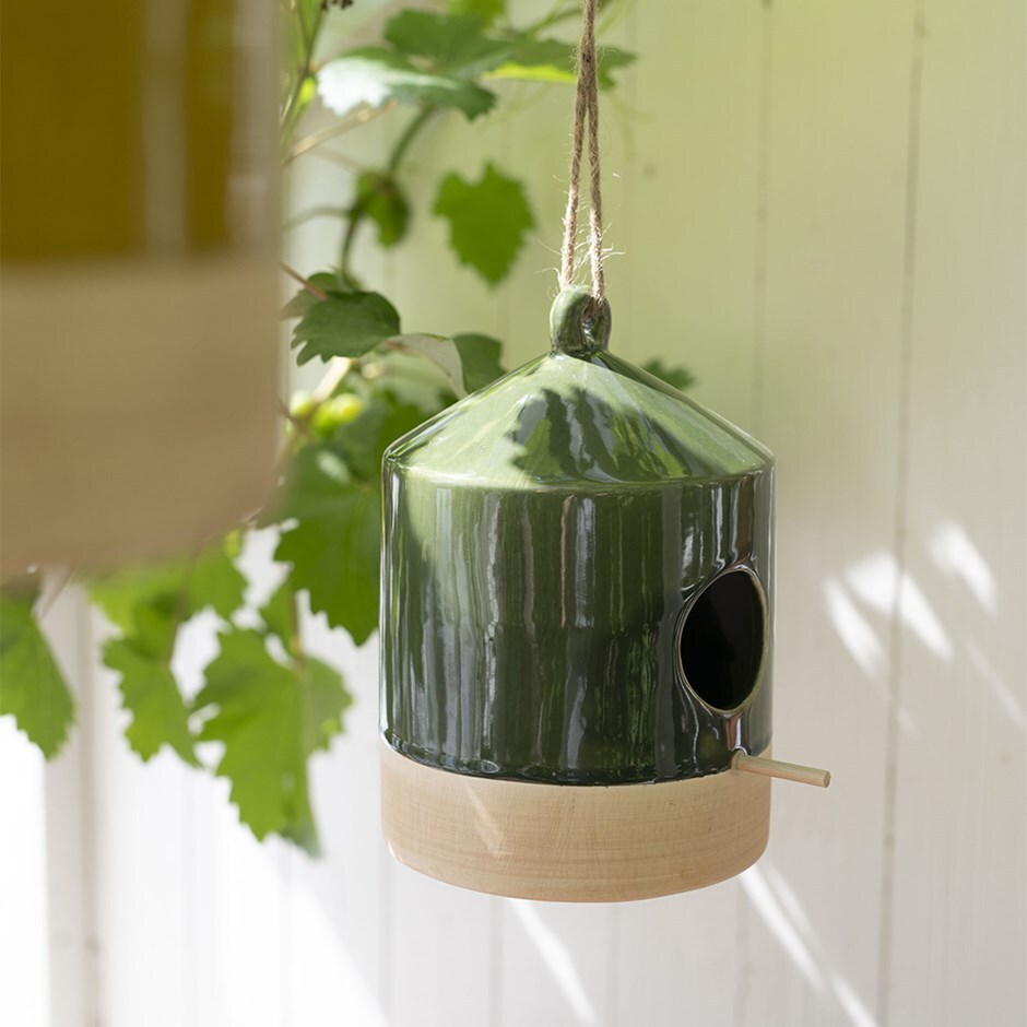 Glazed bird house - green 