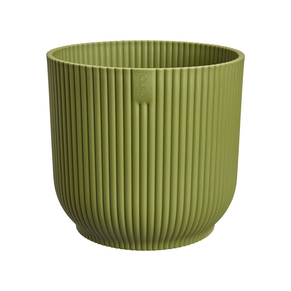 Ribbed lightweight plastic plant pot - fern green