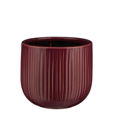 Glazed ribbed plant pot - burgundy