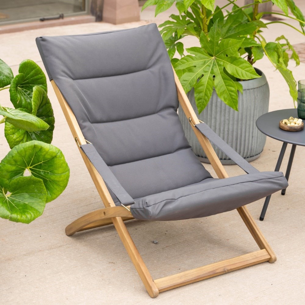 Grey padded deck chair