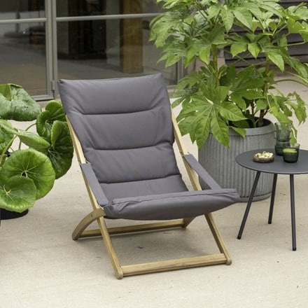 Grey padded deck chair