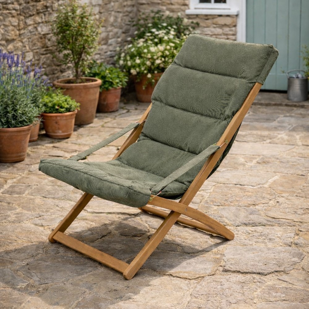 Green padded deck chair