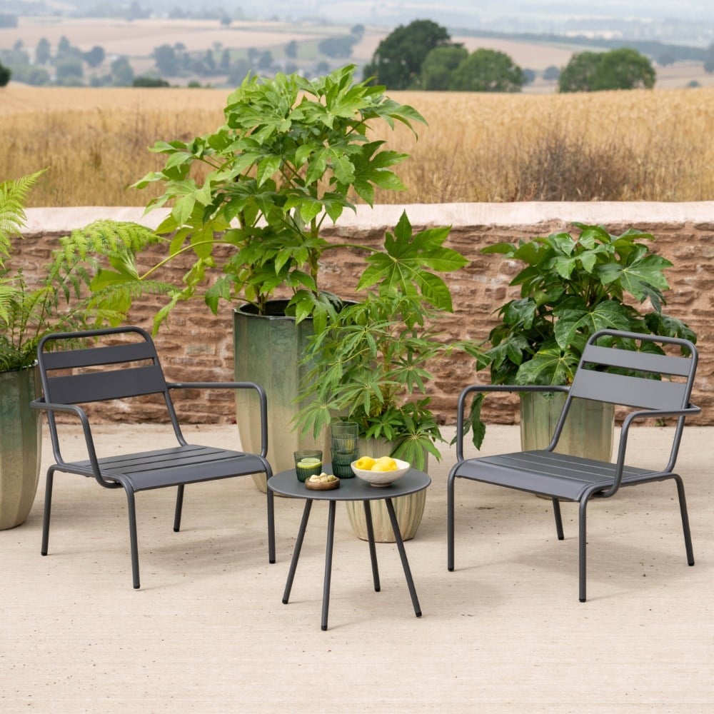 Grey metal lounge chair set