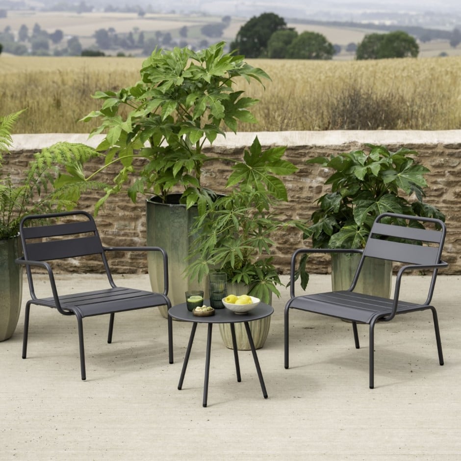 Grey metal lounge chair set