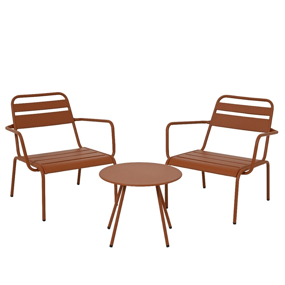 Terracotta metal lounge chair set