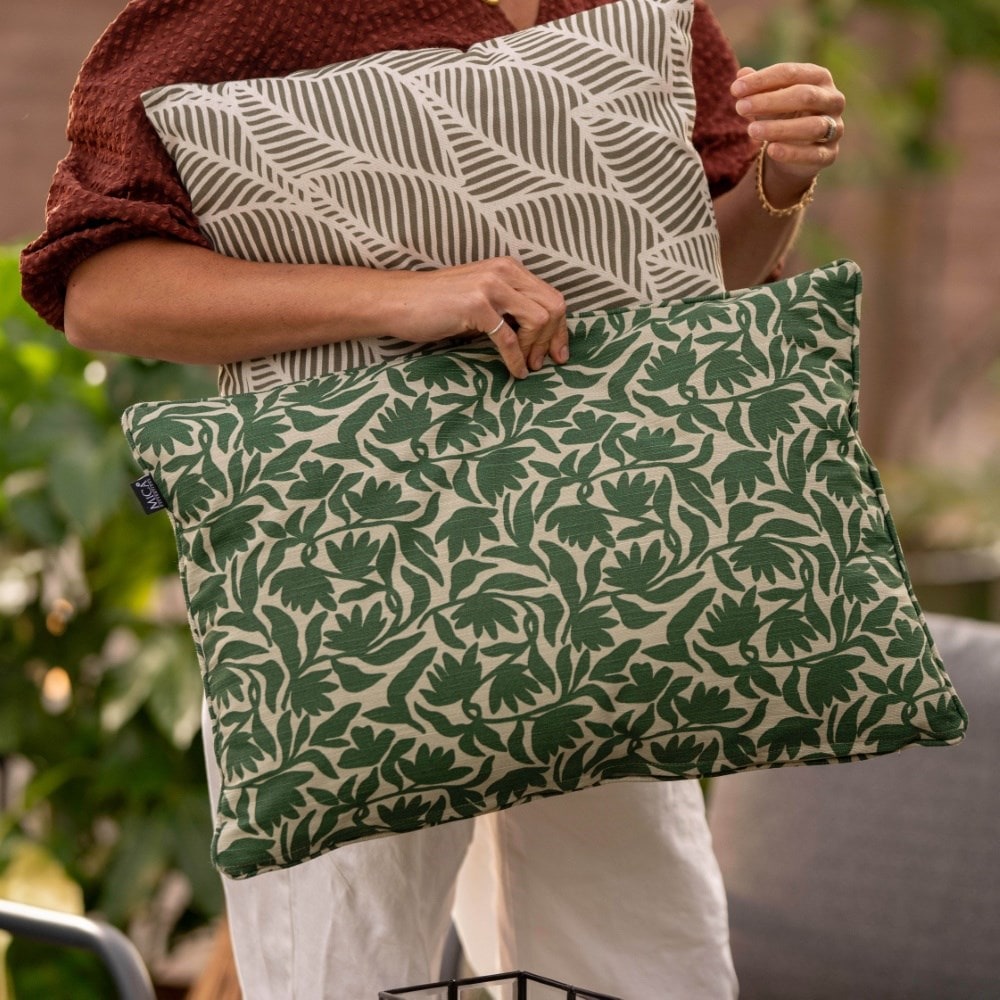 Green floral printed rectangular cushion