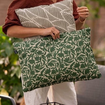 Green floral printed rectangular cushion
